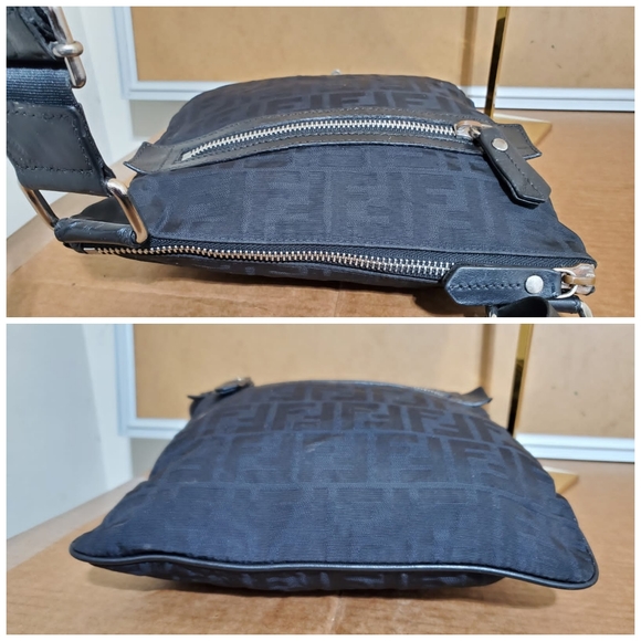 Fendi Black Zucca Front Zip Flat Messenger Bag - Picture 6 of 11